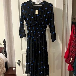NWT MAJE black dress with blue flowers
